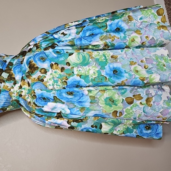 True Vintage Alix Of Miami 1950s Fit And Flare Floral Dress Blue, Green Cupcake - Picture 5 of 17